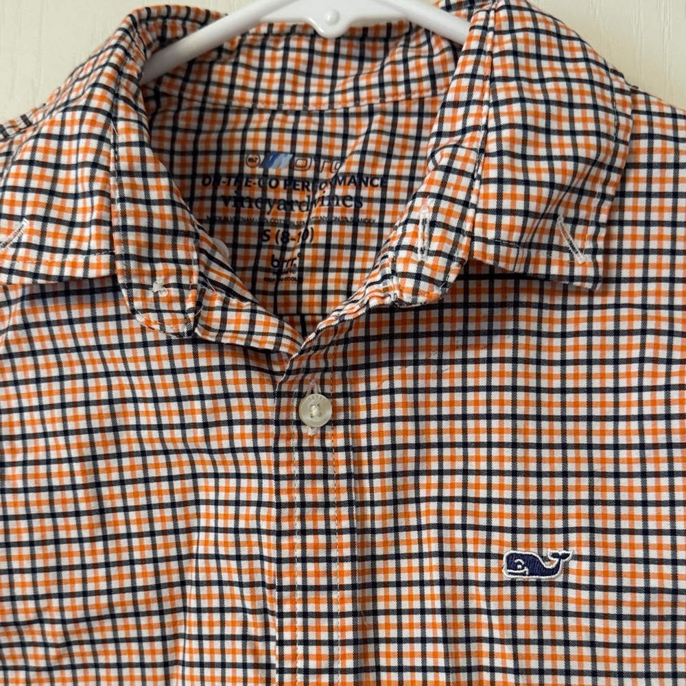 Vineyard Vines Boys Orange Checkered Shirt